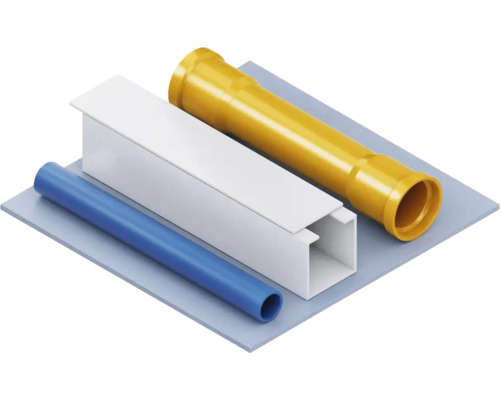 Kunststof buizen en kabelgoot op een grijs oppervlak