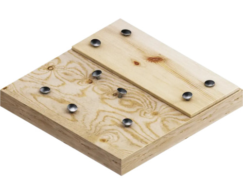 Houten plank met klinknagelachtige bevestigingen