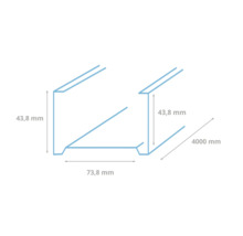 Technische tekening van een metalen profiel met afmetingen