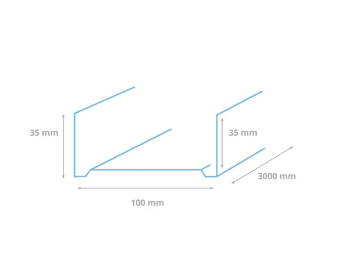 Technische tekening van een daklat met de afmetingen 35 mm, 100 mm en 3000 mm.