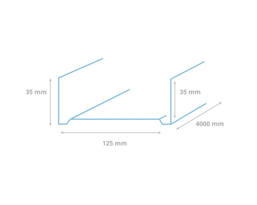 Technische tekening van een dakrandprofiel met de afmetingen 35 mm, 125 mm en 4000 mm.