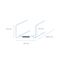 Technische tekening van een profiel met de afmetingen 35 mm hoogte, 50 mm breedte en 4000 mm lengte.