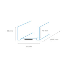 Tekening van een profiel met de afmetingen 40 mm x 50 mm x 4000 mm