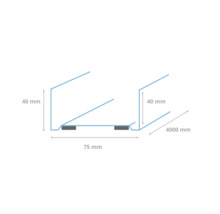 Technische tekening van een metalen profiel met afmetingen van 40 millimeter, 75 millimeter en 4000 millimeter.