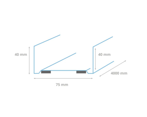 Technische tekening van een metalen profiel met afmetingen van 40 millimeter, 75 millimeter en 4000 millimeter.