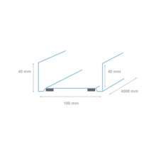 Technische tekening van een profiel met afmetingen van 40 mm hoogte, 100 mm breedte en 4000 mm lengte.