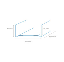Schema van een dakgoot, 40 millimeter hoog, 125 millimeter breed en 4000 millimeter lang