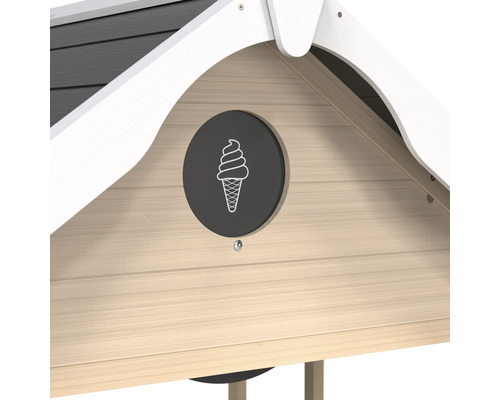 Detail van een speelhuis met ijsjessymbool