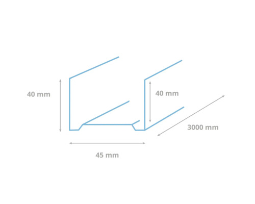 Schema voor een daklat met afmetingen van 40 mm x 45 mm x 3000 mm