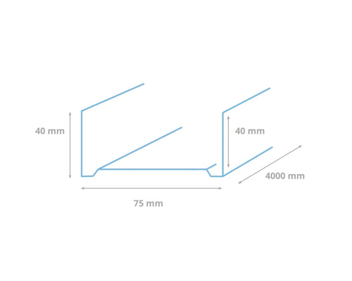 Technische tekening van een dakprofiel met de afmetingen 40 mm, 75 mm en 4000 mm