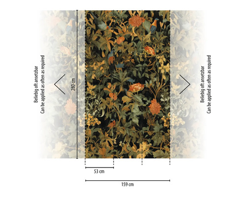 Behang met planten en vogels, afmetingen 159 cm x 280 cm