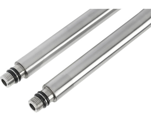 Twee metalen buizen met schroefdraadeinden