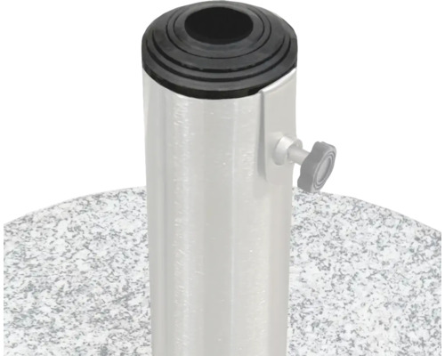 Detailopname van een parasolvoet met stelschroef