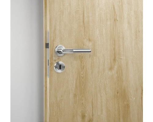 Houten deur met zilverkleurige deurklink