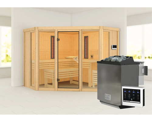 Finse sauna met saunakachel en bediening voor binnen