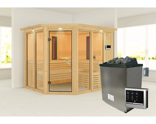 Sauna met kachel en bediening voor binnenshuis
