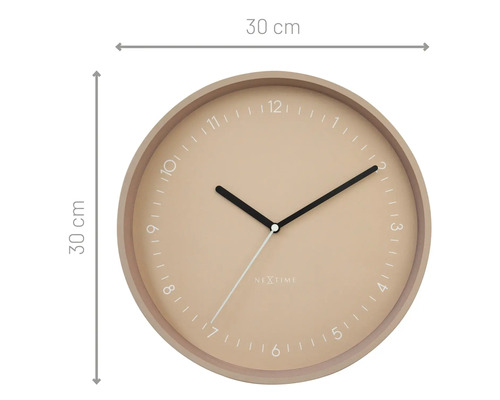 Ronde wandklok met een diameter van 30 cm.