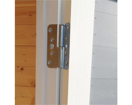 Metalen deurscharnier bevestigd aan een deur