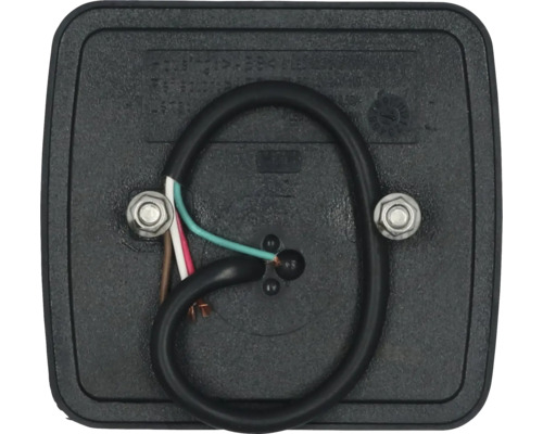 Achterkant van een zwarte aanhangerlamp met kabelaansluiting