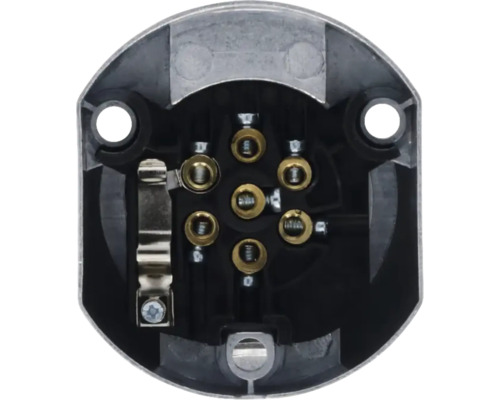 Binnenaanzicht van een aanhangerstekkerdoos met zeven polen