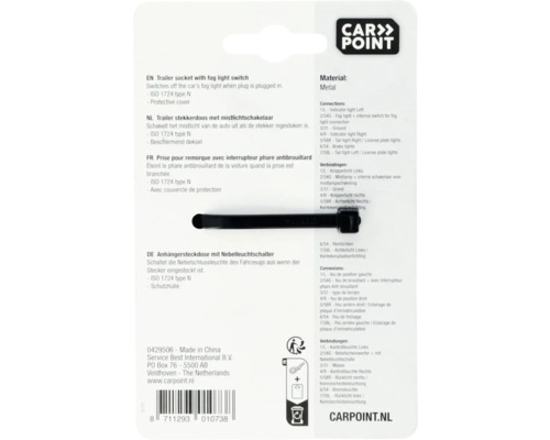 Aanhangerstekkerdoos met mistlichtschakelaar, metaal