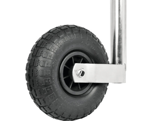 Zwart wiel met bandenprofiel en metalen bevestiging