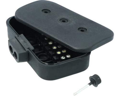 Aftakdoos met open deksel en schroefklemmen