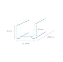 Afbeelding van een profiel met de afmetingen 25 mm, 30 mm, 28,2 mm en 4000 mm