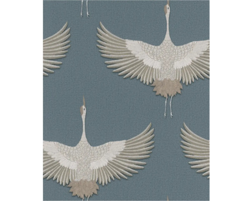 MARBURG Vliesbehang 34531 Kumano kraanvogels blauw Behang met kraanvogelmotief