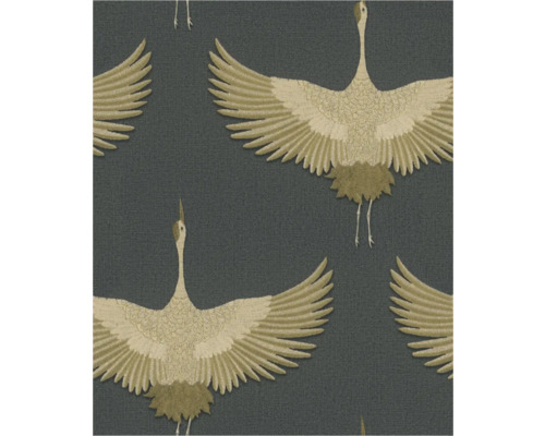 MARBURG Vliesbehang 34532 Kumano kraanvolgels zwart/goud Behang met kraanvogelpatroon