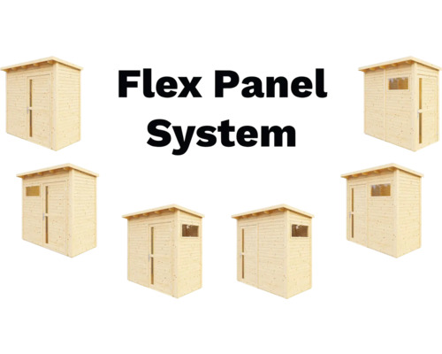 Flex Panel System met houten tuinhuizen