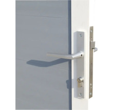 Close-up van een deur met zilverkleurige deurklink en slot