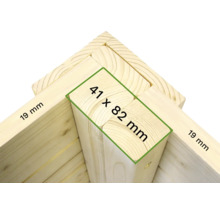 Houten constructie met de afmetingen 41 x 82 millimeter en 19 millimeter
