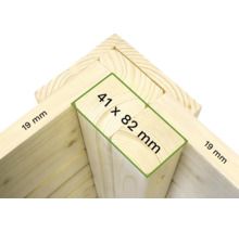 Houten constructie met afmetingen 41 x 82 millimeter en 19 millimeter