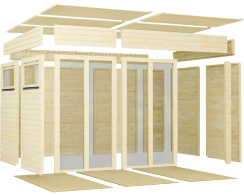 Onderdelen van een houten tuinhuis