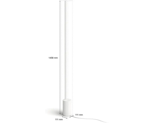 Technische tekening van een staande lamp met afmetingen van 1458 millimeter hoog en 111 millimeter in diameter.