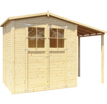 Houten tuinhuis met dubbele deur en afdak