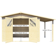 Houten tuinhuis met aanbouw en maatvoering