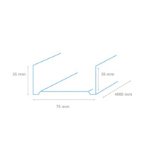 Schematische weergave van een profiel met afmetingen: 35 mm hoogte, 75 mm breedte en 4000 mm lengte.