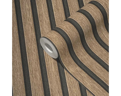 Behangrol met hout- en streepmotief