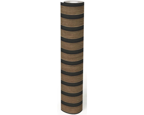 Behangrol met streepjesmotief in bruin en zwart