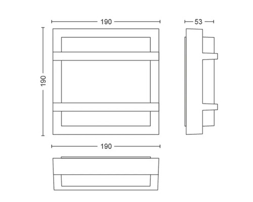 Technische tekening van een buitenlamp met maatgegevens