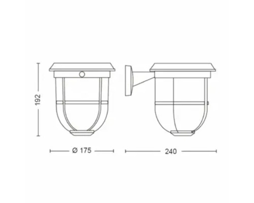 Technische tekening van een buitenlamp met maatvoering