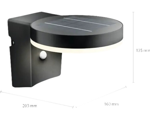 Solarlamp met bewegingsmelder en afmetingen