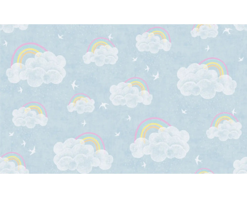 Behang met wolken, regenbogen en vogels