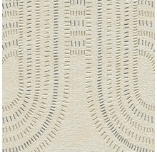 Detailopname van een gestructureerd behang met een patroon van verticale strepen en halve cirkels.