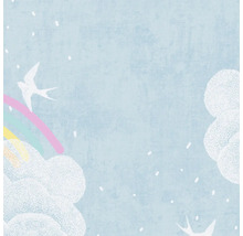 Illustratie met regenboog, wolken en vogel