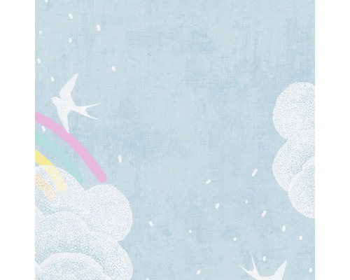 Illustratie met regenboog, wolken en vogel