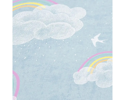 Behang met wolken-, regenboog- en vogelmotief