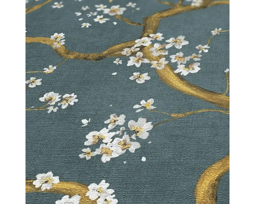 Behang met bloemmotief van takken en bloemen